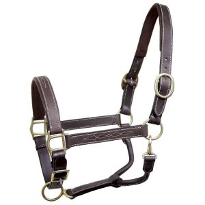 Black Brown Leather Horse Halter with Adjustable Straps